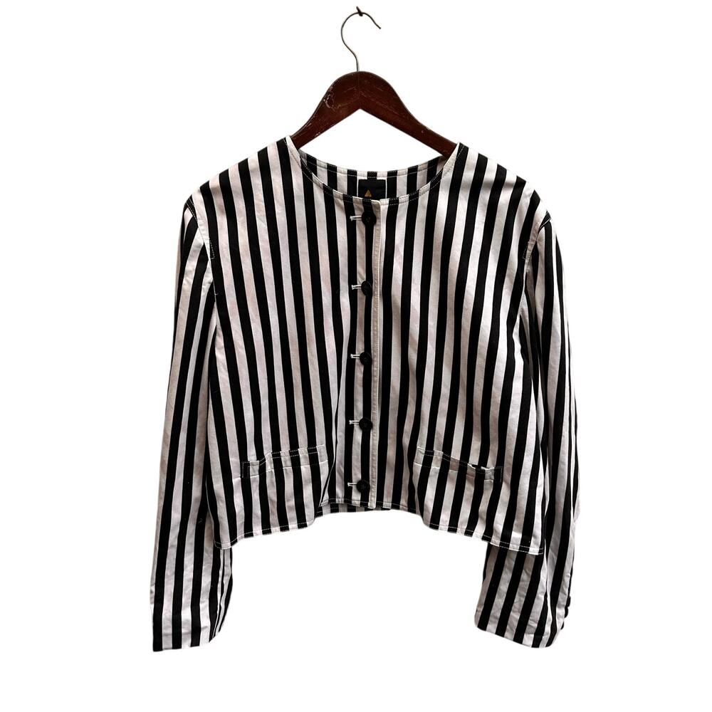 Vintage Lizsport Black White Striped Cropped Jacket Halloween Beetlejuice M